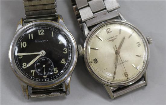 A gentlemans stainless steel Longines Jamboree manual wind wrist watch and a Helvetia black dial wrist watch.